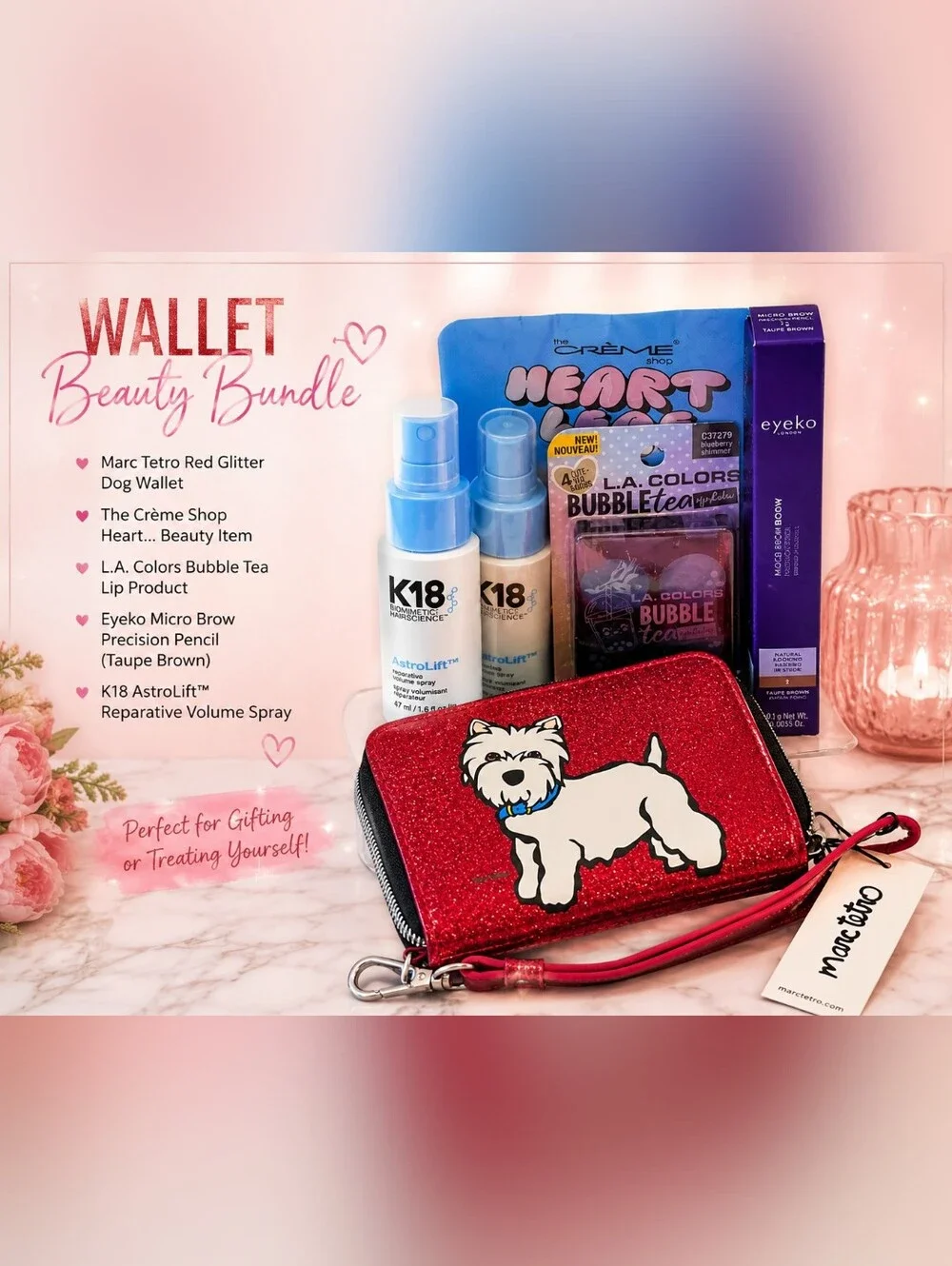 Marc Tetro Red Glitter Dog Wallet with Zipper Wristlet